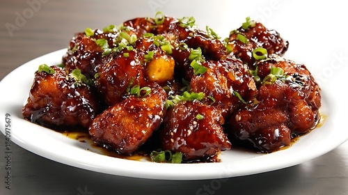 Plate of glazed chicken pieces