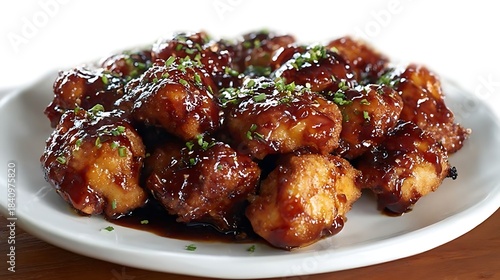 Plate of glazed chicken pieces
