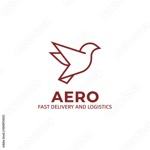 AERO Fast Delivery and Logistics Logo Design, Minimalist Red Line Art Flying Bird Icon, Transportation and Courier Service Emblem.
