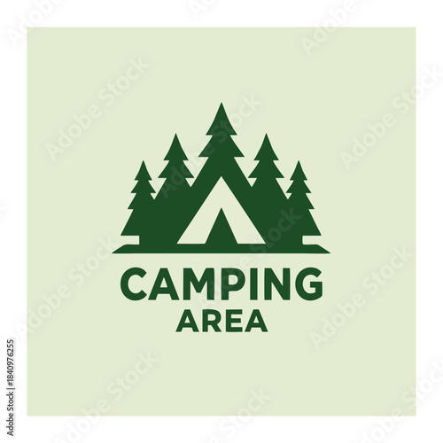 Camping Area Logo – Tent and Pine Trees (Light Green)