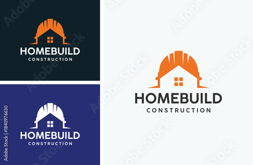 Modern creative home construction hard hat safety helmet house building logo design concept vector