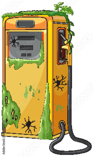 Overgrown Abandoned Gas Pump with Cracks and Vines