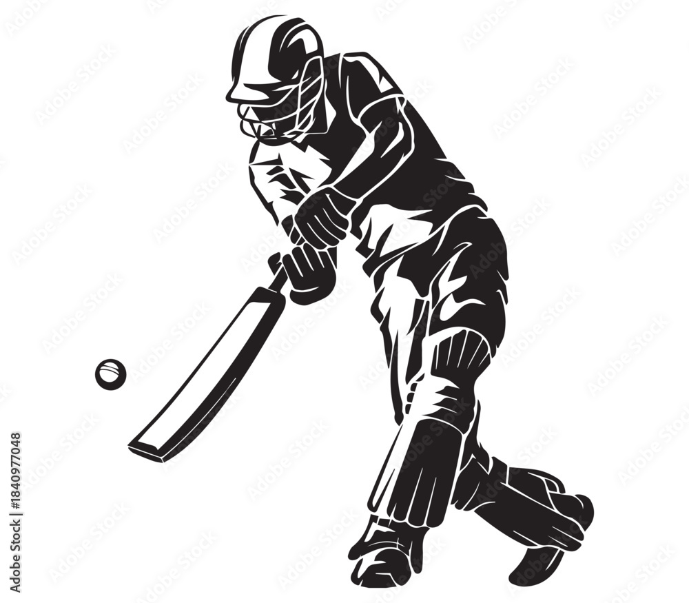 Fototapeta premium Cricket Bat and Ball Crossed Icon Set – Outline and Silhouette Sports Equipment Vector Collection