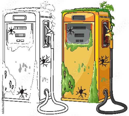 Abandoned Gas Pump Overgrown with Moss and Vines