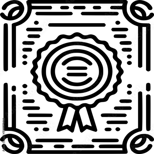 Official document and seal: A clean, monochrome image of an official document, complete with a circular seal and decorative border, emphasizing its authority and legitimacy.