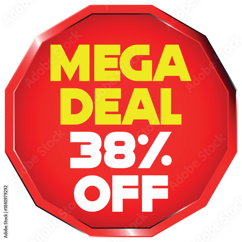 Red octagon mega deal 38 percent off sale tag discount offer