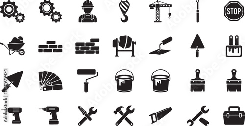 Building construction icons set