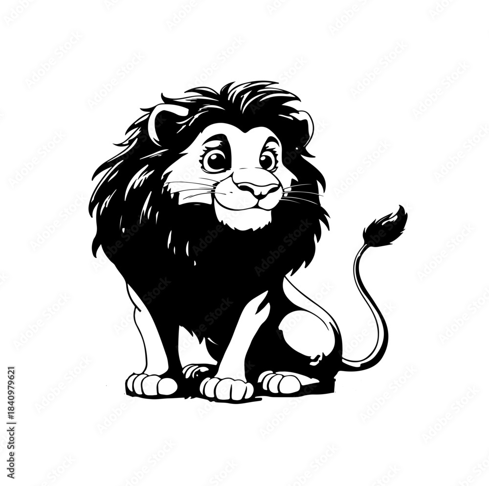 Obraz premium Majestic Lion Cartoon: A proud and cartoon lion, radiating warmth and strength with a friendly demeanor. The illustration perfectly captures the spirit of this majestic