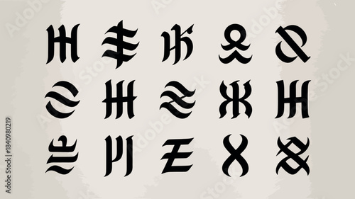 Collection of gothic and old english alphabet letters and symbols