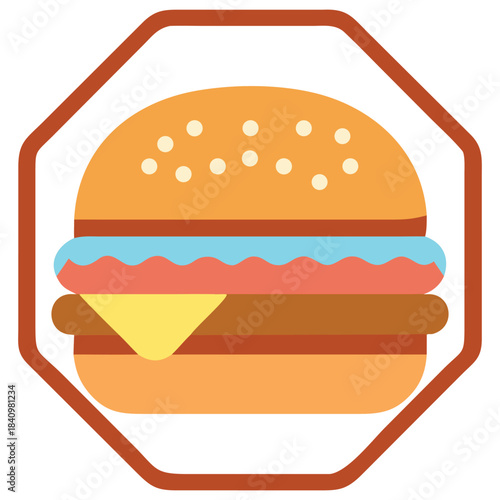 Flat Style Hamburger Icon in Octagon Frame