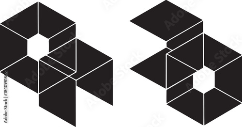 Black 3D Geometric Shapes on White Background