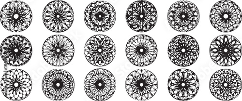 Black Mandala Patterns on White Background