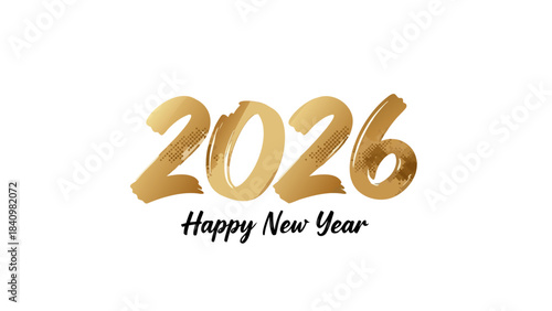 Happy New Year 2026 golden festive greeting, transparent background, easily scalable and editable design for celebrations