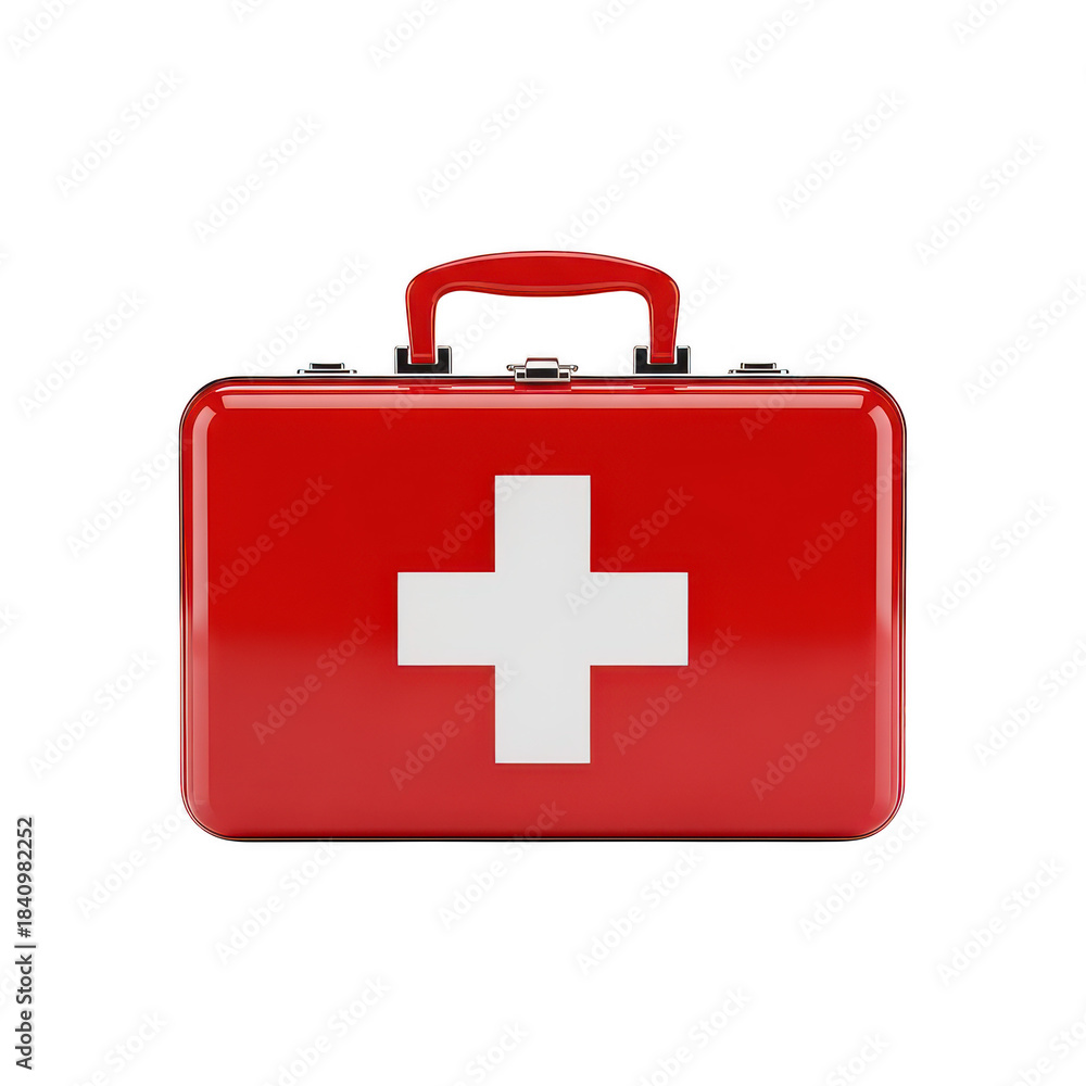Fototapeta premium Red first aid kit isolated on transparent background