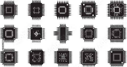 Microchip CPU Processors Isolated on White Background