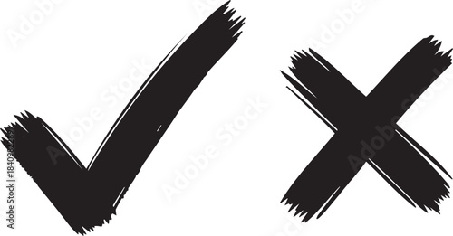Black Checkmark and Cross Symbols on White Background
