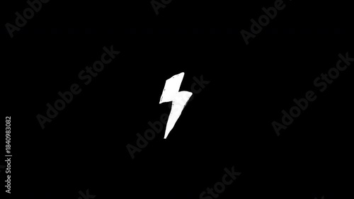 Hand Drawn White Lightning Bolt Animation on Transparent Background. 4K Video