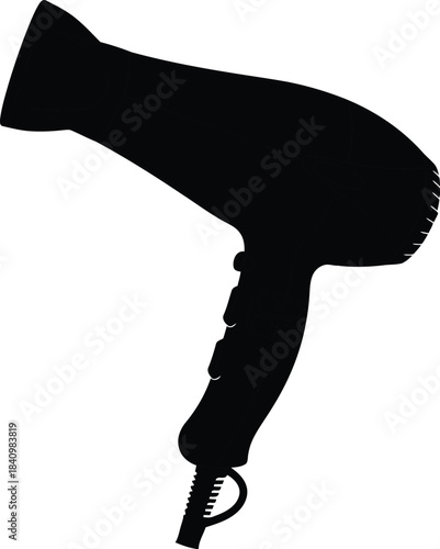 Silhouette of a black hair dryer on a white background