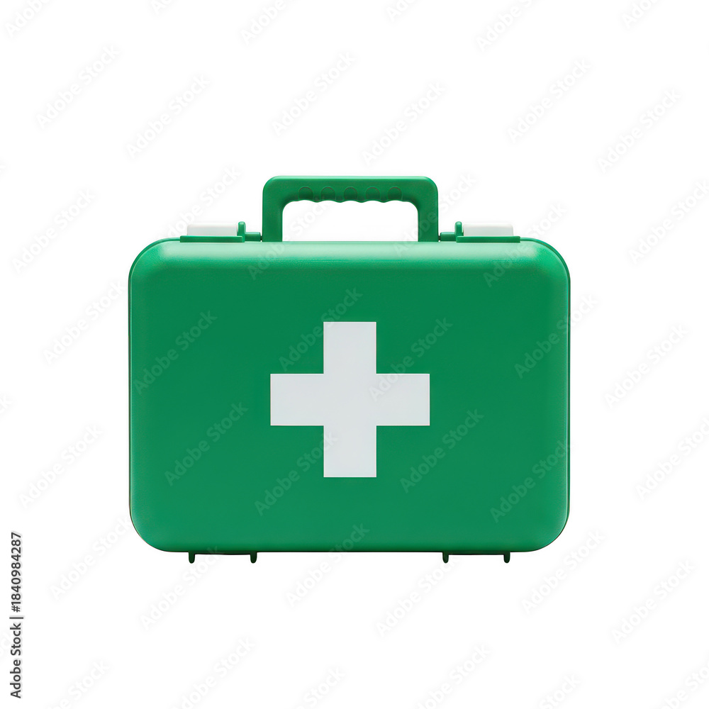 Fototapeta premium Green first aid kit box isolated on transparent background