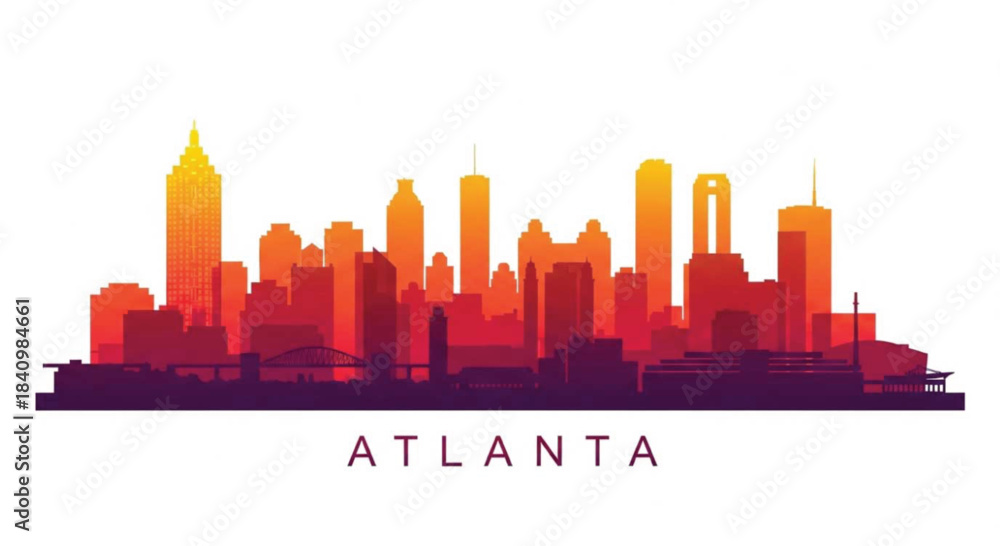 Fototapeta premium Vibrant atlanta skyline silhouette with warm gradient colors