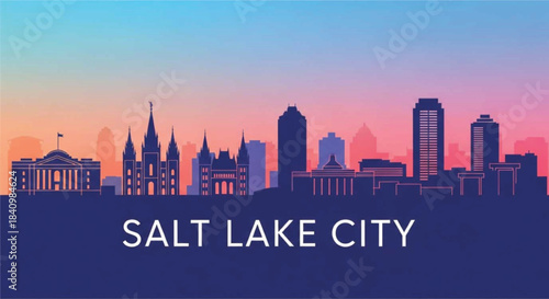 Salt lake city skyline at sunset with colorful sky
