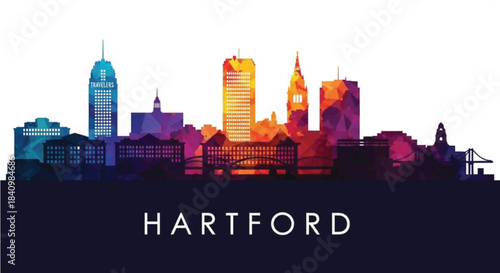 Colorful hartford connecticut skyline silhouette art