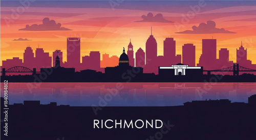 Richmond virginia skyline at sunset over the james river