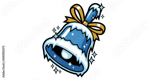 Flat Vector New Year Winter Bell with Frosty Edges and Bold Outline
