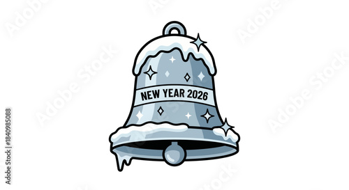 Flat Vector New Year Winter Bell with Frosty Edges and Bold Outline