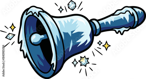 Flat Vector New Year Winter Bell with Frosty Edges and Bold Outline