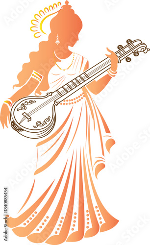 Happy vasant panchami and Saraswati puja traditional Indian festival design	
