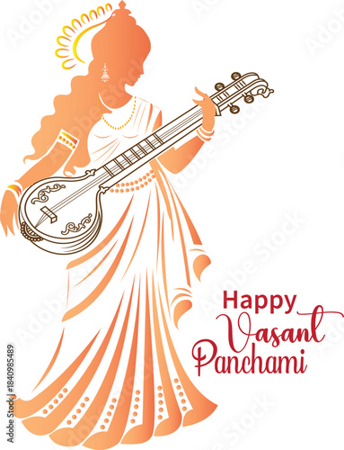 Happy vasant panchami and Saraswati puja traditional Indian festival design	