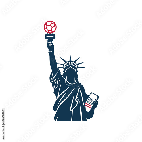 Statue of liberty holding a soccer ball torch and tablet