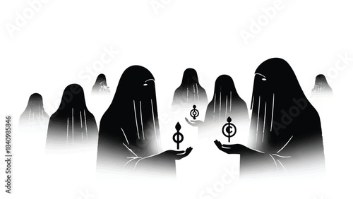 Women in traditional attire hold symbols of femininity and strength, fostering a sense of community and empowerment.