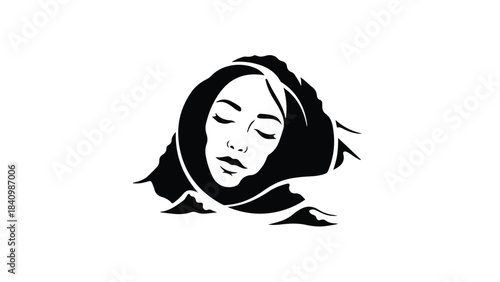 Serene woman's face emerges from darkness, symbolizing hope and resilience