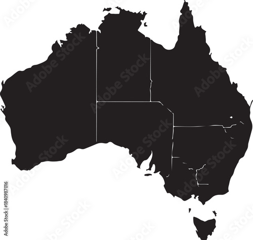 Black silhouette map of the continent of australia