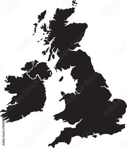 Black silhouette map of the united kingdom and ireland