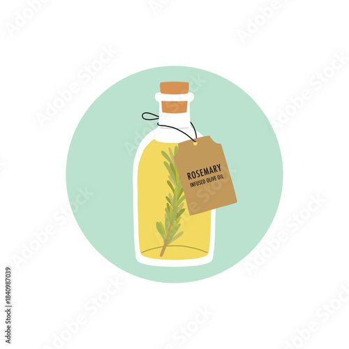 Rosemary Infused Olive Oil Bottle Illustration for Cooking, Kitchen Decor, and Food Themes