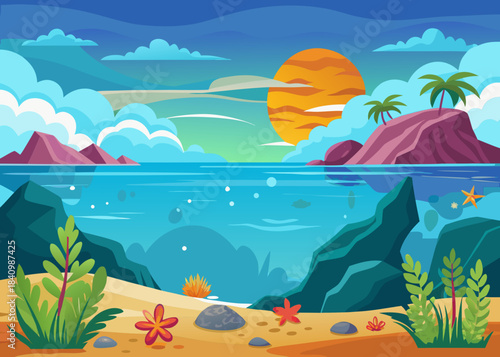 tropical sea landscape with tropical fishes