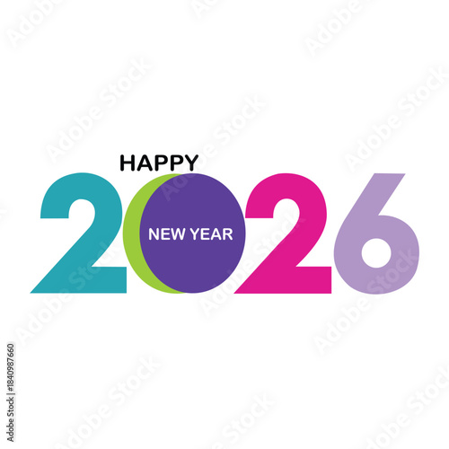 Happy new year 2026 colorful typographic design with numbers and text vector illustration
