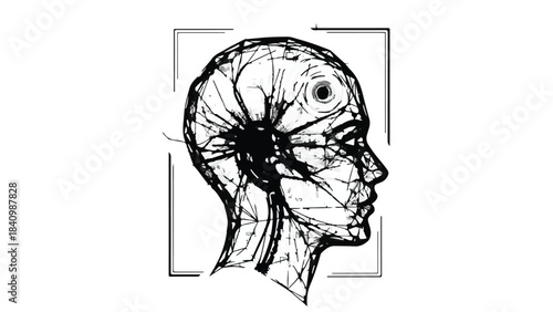 Abstract artistic depiction of a human head, illustrating neural network and brain activity with intricate lines and connections.