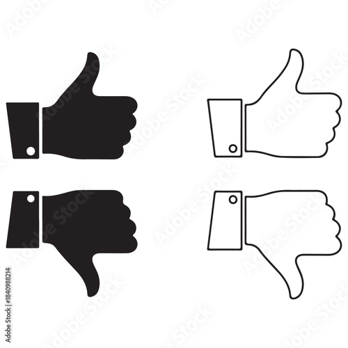 Thumb up and thumb down hand gestures in black and white 