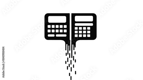 Digital data dissolving from two abstract calculator icons