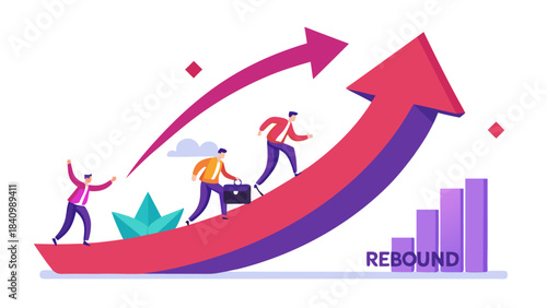 Foto Business growth concept with people on upward arrow, rebound