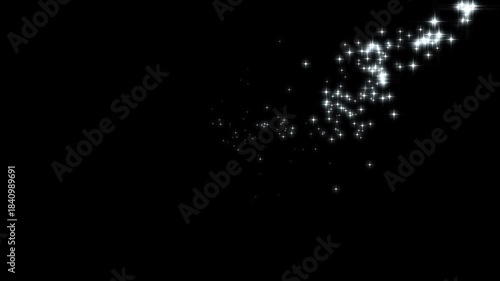 4 K magic glitter sparkle trail, white twinkling stars line, fast glittering star lines, fairy dust wand shimmer glitter transition on a black screen, sparkling starry line effects for motion videos.