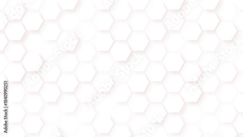 White seamless hexagon pattern, minimal geometric grid, Hexagon Vector Background Pattern in greyscale, panoramic format.
