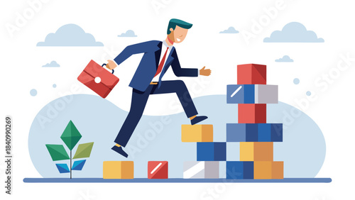 Businessman stepping on blocks, career growth concept