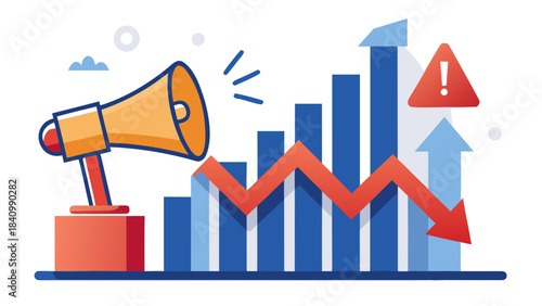 Warning business graph with megaphone, stock market crash, financial alert