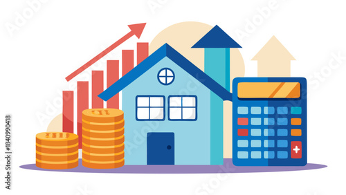 Retro T-Shirt Design: Rising Home Value with Coins and Calculator Illustration