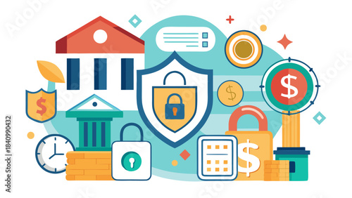 Retro T-Shirt Design Vector Illustration of Business Security and Financial Growth Concepts
